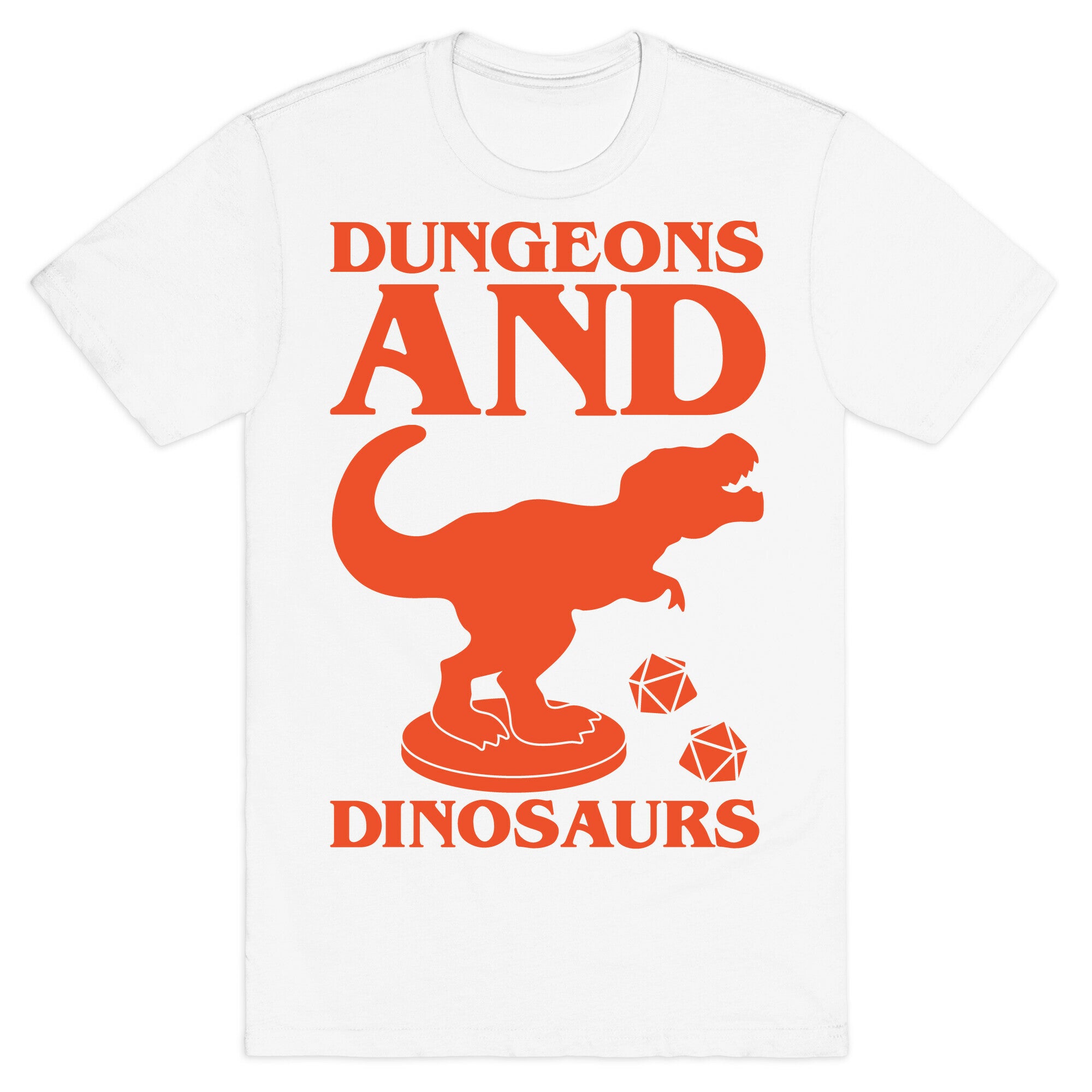 Dungeons and Dinosaurs Parody White Print T-Shirt